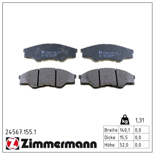 ZIMMERMANN Bremseklodser 245671551 foraksel for TOYOTA