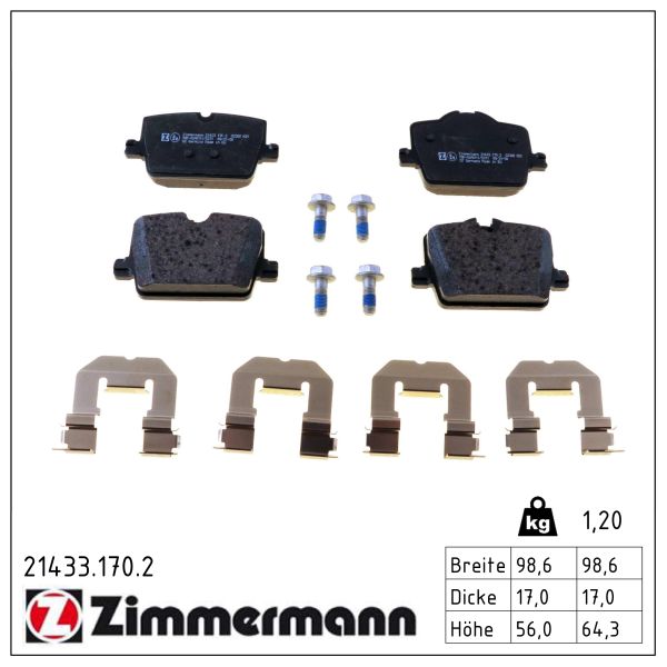 ZIMMERMANN Bremseklodser 214331702 bagaksel for BMW TOYOTA