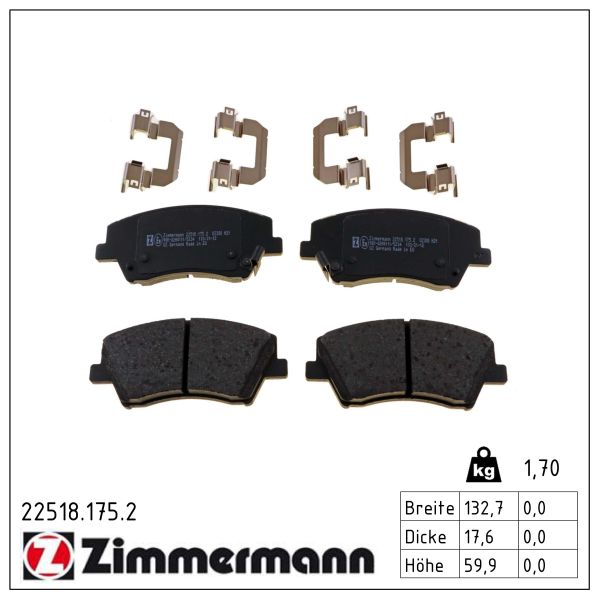 ZIMMERMANN Bremseklodser 225181752 foraksel for HYUNDAI KIA