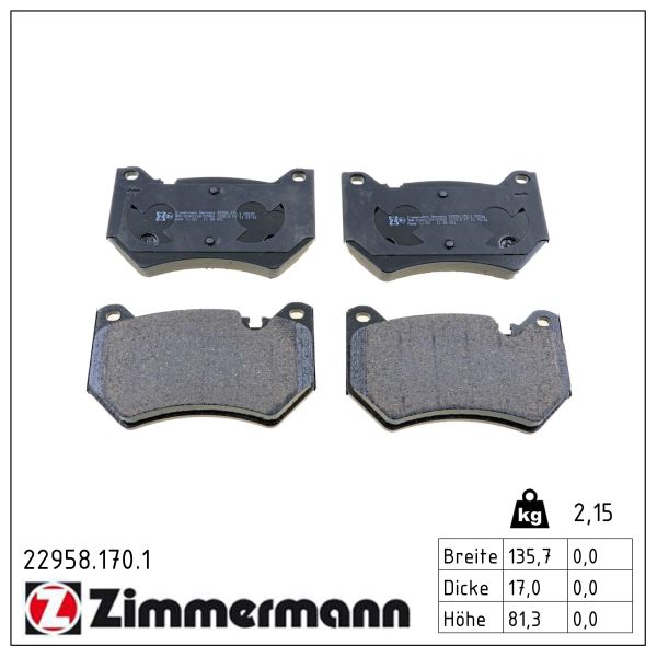 ZIMMERMANN Bremseklodser 229581701 foraksel for AUDI AUDI (FAW)