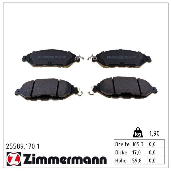 ZIMMERMANN Bremseklodser 255891701 foraksel for INFINITI NISSAN NISSAN (DFAC)
