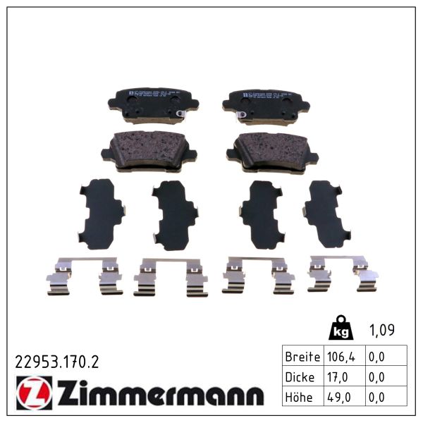 ZIMMERMANN Bremseklodser 229531702 bagaksel for BUICK (SGM) VAUXHALL