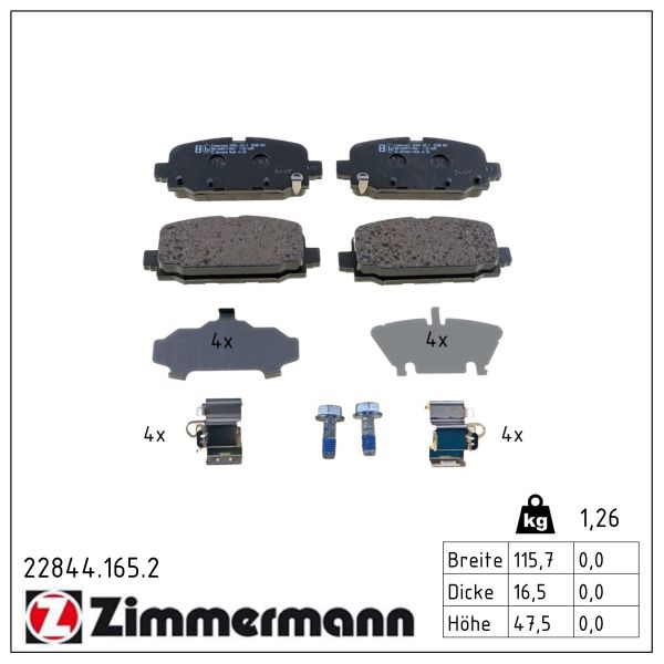 ZIMMERMANN Bremseklodser 228441652 bagaksel for JEEP (GAC FCA) JEEP