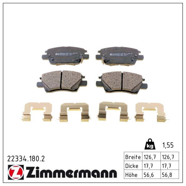 ZIMMERMANN Bremseklodser 223341802 foraksel for CHEVROLET