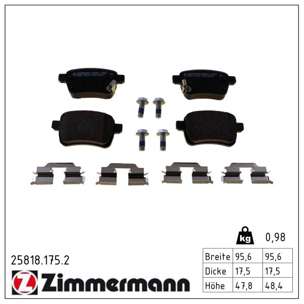 ZIMMERMANN Bremseklodser 258181752 bagaksel for FIAT