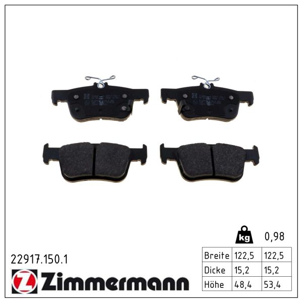 ZIMMERMANN Bremseklodser 229171501 foraksel for HONDA