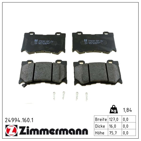 ZIMMERMANN Bremseklodser 249941601 foraksel for NISSAN INFINITI