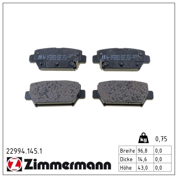ZIMMERMANN Bremseklodser 229941451 bagaksel for MITSUBISHI