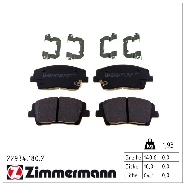 ZIMMERMANN Bremseklodser 229341802 foraksel for KIA