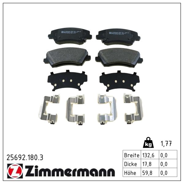 ZIMMERMANN Bremseklodser 256921803 foraksel for HYUNDAI KIA