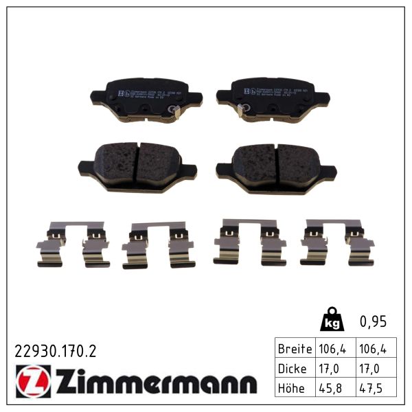 ZIMMERMANN Bremseklodser 229301702 bagaksel for VAUXHALL GENERAL MOTORS