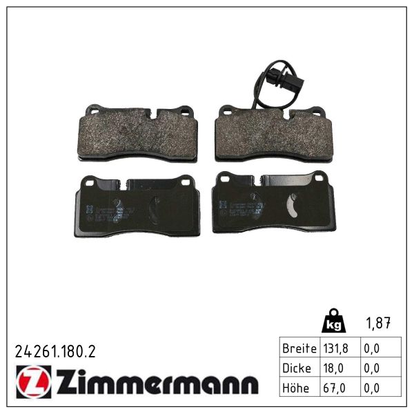 ZIMMERMANN Bremseklodser 242611802 bagaksel for LAMBORGHINI AUDI