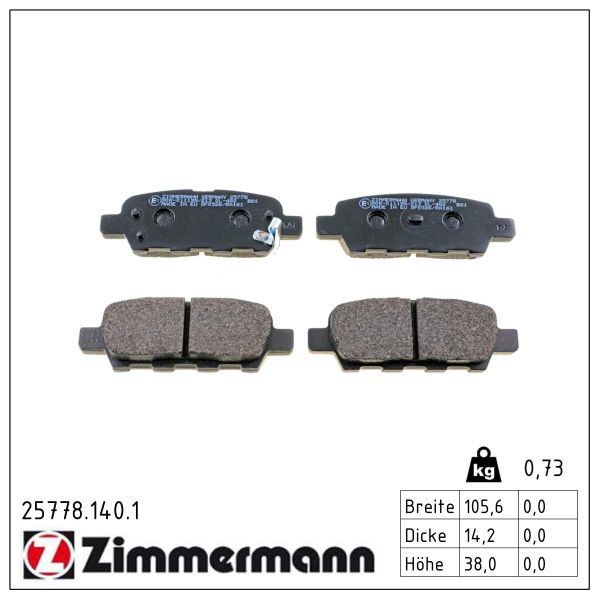 ZIMMERMANN Bremseklodser 257781401 bagaksel for MITSUBISHI NISSAN RENAULT SUZUKI INFINITI
