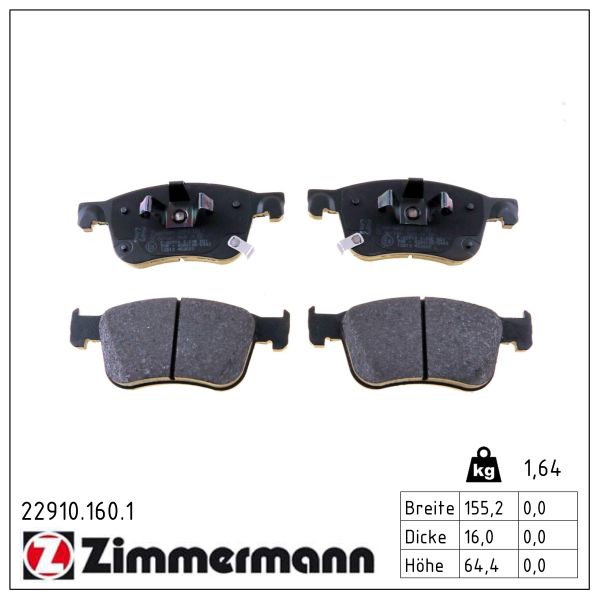 ZIMMERMANN Bremseklodser 229101601 foraksel for HONDA
