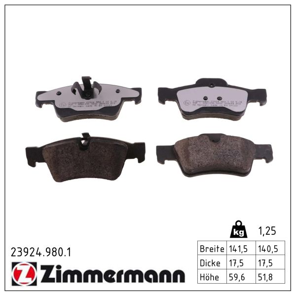ZIMMERMANN Bremseklodser 239249801 bagaksel for MERCEDES-BENZ