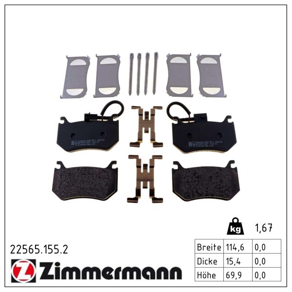 ZIMMERMANN Bremseklodser 225651552 bagaksel for ALFA ROMEO