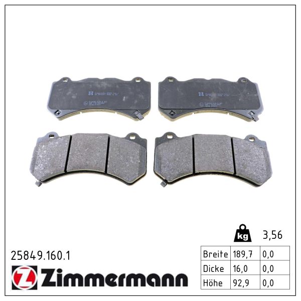 ZIMMERMANN Bremseklodser 258491601 foraksel for CHEVROLET DODGE NISSAN JEEP