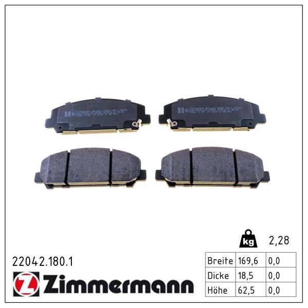 ZIMMERMANN Bremseklodser 220421801 foraksel for INFINITI