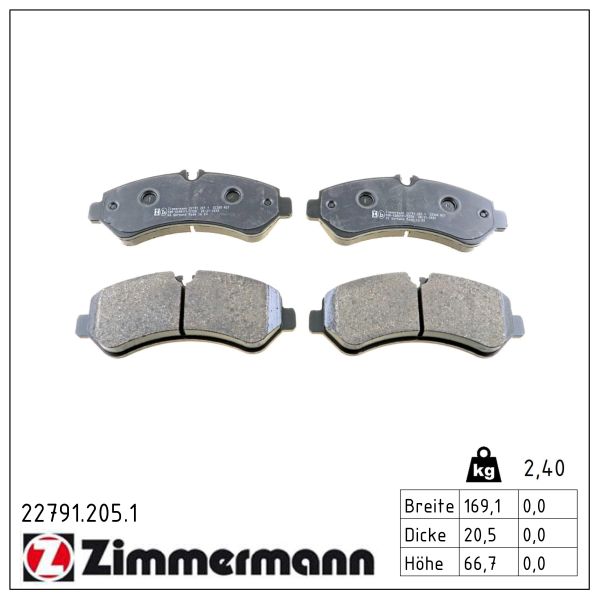 ZIMMERMANN Bremseklodser 227912051 bagaksel for MERCEDES-BENZ
