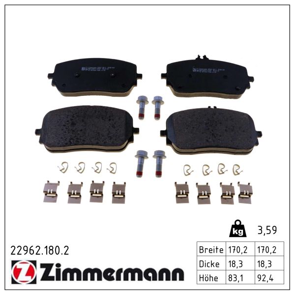 ZIMMERMANN Bremseklodser 229621802 foraksel for MERCEDES-BENZ