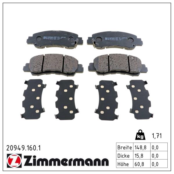 ZIMMERMANN Bremseklodser 209491601 foraksel for MITSUBISHI