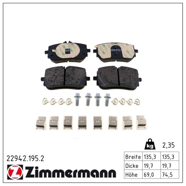 ZIMMERMANN Bremseklodser 229421952 foraksel for MERCEDES-BENZ