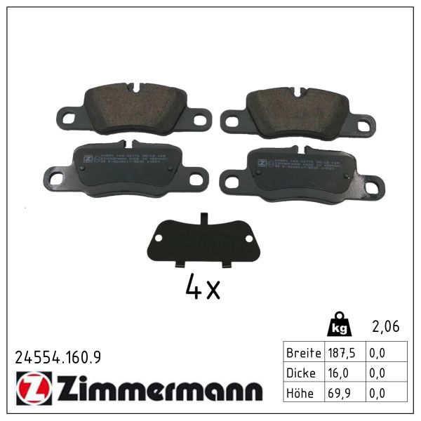ZIMMERMANN Bremseklodser 245541609 bagaksel for PORSCHE