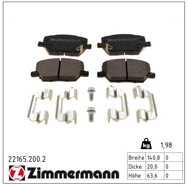 ZIMMERMANN Bremseklodser 221652002 foraksel for FIAT JEEP ALFA ROMEO