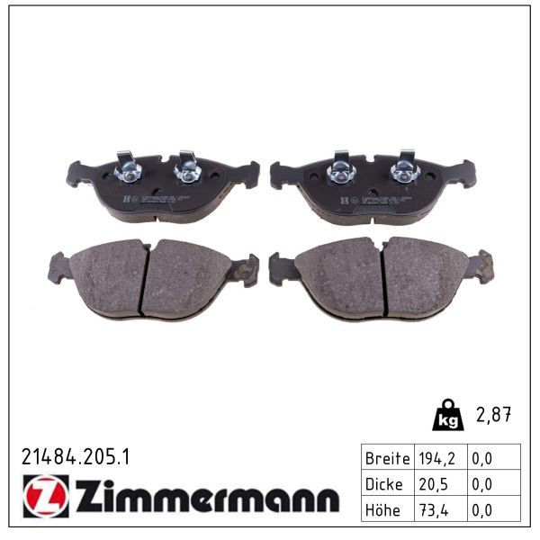 ZIMMERMANN Bremseklodser 214842051 foraksel for MERCEDES-BENZ VAG BMW CHRYSLER