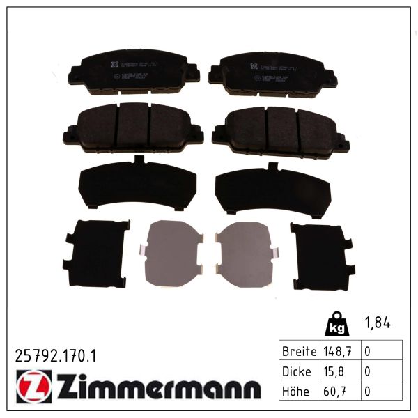 ZIMMERMANN Bremseklodser 257921701 foraksel for HONDA HONDA (GAC)