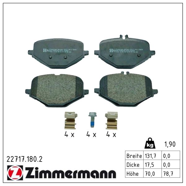 ZIMMERMANN Bremseklodser 227171802 bagaksel for MERCEDES-BENZ