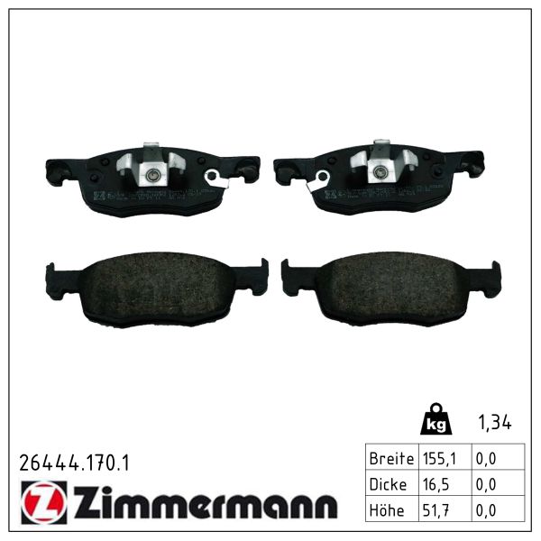 ZIMMERMANN Bremseklodser 264441701 foraksel for MAZDA TOYOTA