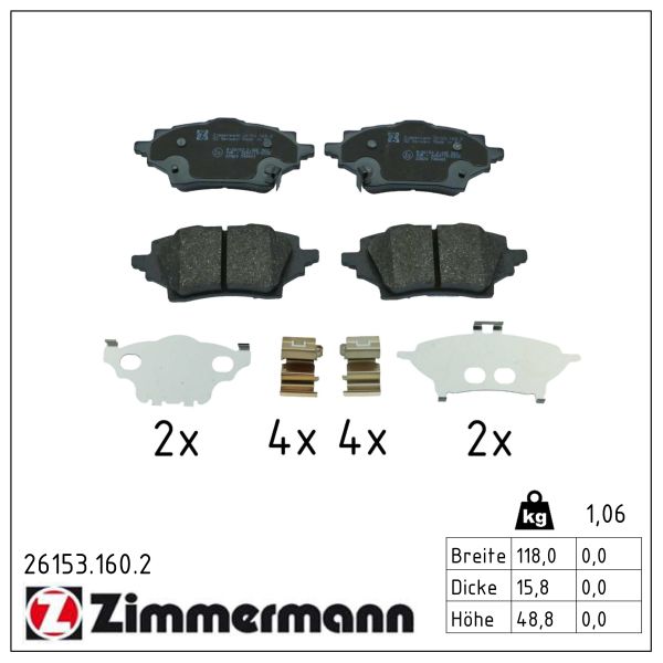 ZIMMERMANN Bremseklodser 261531602 bagaksel for MAZDA SUZUKI TOYOTA