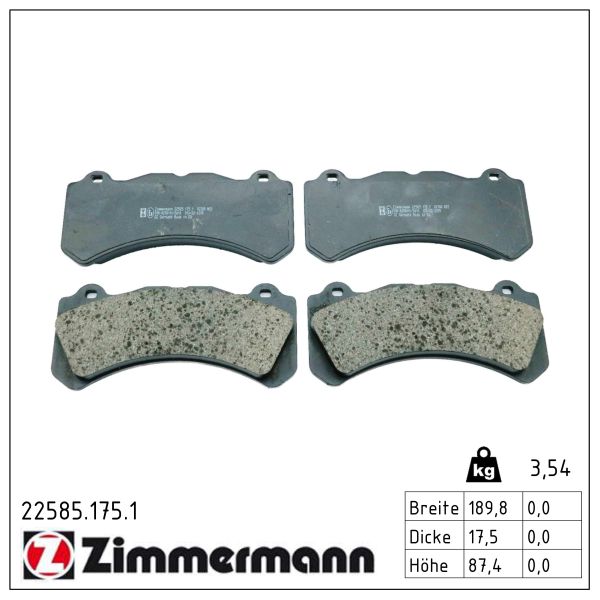 ZIMMERMANN Bremseklodser 225851751 foraksel for VOLVO