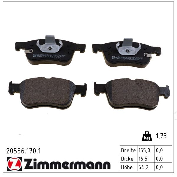 ZIMMERMANN Bremseklodser 205561701 foraksel for FORD