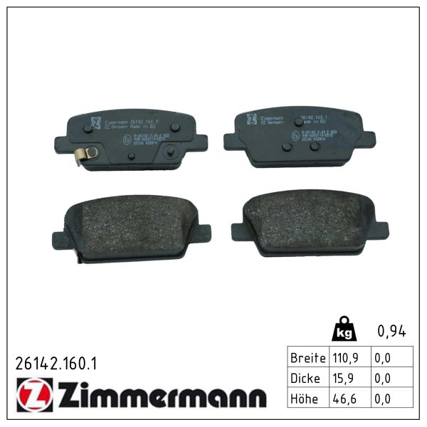 ZIMMERMANN Bremseklodser 261421601 bagaksel for HYUNDAI