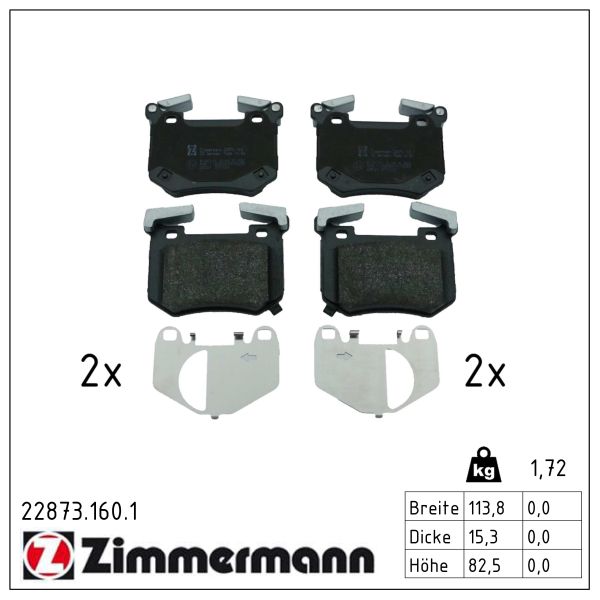 ZIMMERMANN Bremseklodser 228731601 bagaksel for KIA