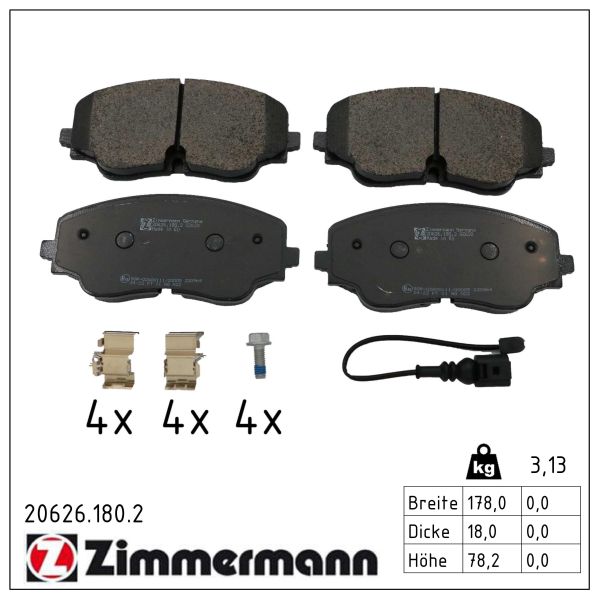 ZIMMERMANN Bremseklodser 20626.180.2 foraksel for VAG