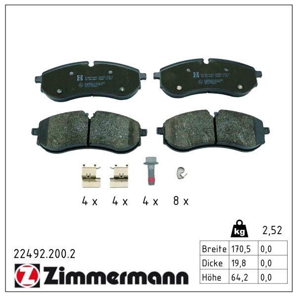 ZIMMERMANN Bremseklodser 224922002 bagaksel for MAN VAG