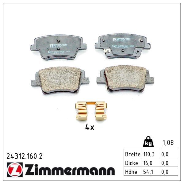 ZIMMERMANN Bremseklodser 243121602 bagaksel for HYUNDAI