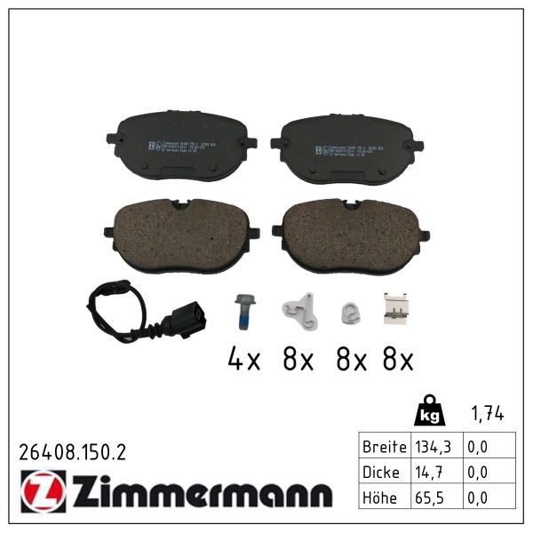 ZIMMERMANN Bremseklodser 264081502 foraksel for VW CUPRA