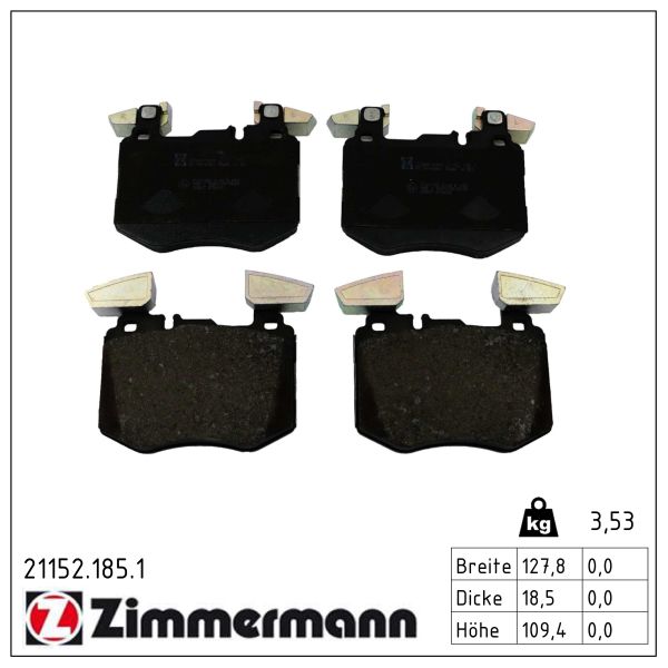 ZIMMERMANN Bremseklodser 21152.185.1 foraksel for MERCEDES-BENZ