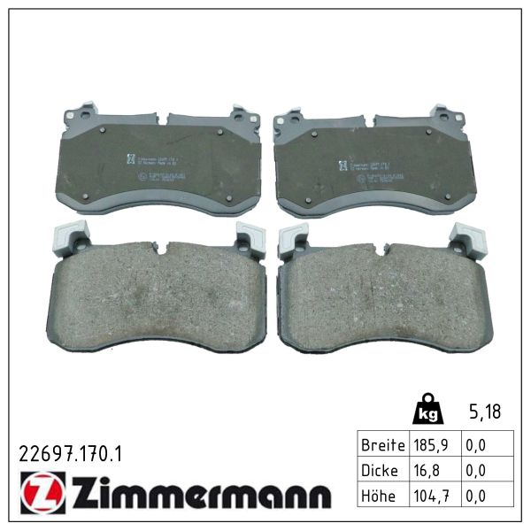 ZIMMERMANN Bremseklodser 226971701 foraksel for MERCEDES-BENZ