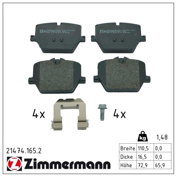 ZIMMERMANN Bremseklodser 214741652 bagaksel for BMW TOYOTA