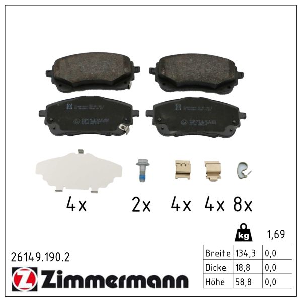 ZIMMERMANN Bremseklodser 261491902 foraksel for SUZUKI TOYOTA
