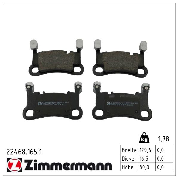 ZIMMERMANN Bremseklodser 224681651 bagaksel for PORSCHE