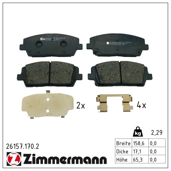 ZIMMERMANN Bremseklodser 261571702 foraksel for HYUNDAI KIA