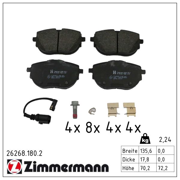 ZIMMERMANN Bremseklodser 262681802 foraksel for VAG