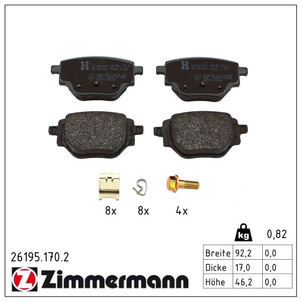 ZIMMERMANN Bremseklodser 261951702 bagaksel for CITROËN/PEUGEOT