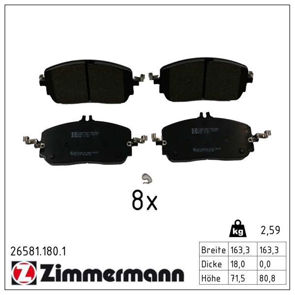 ZIMMERMANN Bremseklodser 265811801 foraksel for MERCEDES-BENZ